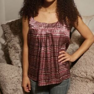 New York & Company shiny plaid thin strapped blouse XS
